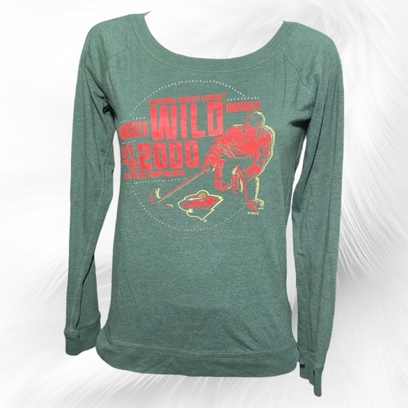 NHL Women’s Size 7/9 Green/ Orange Minnesota Wild Hockey Long Sleeve Jersey - Picture 2 of 5